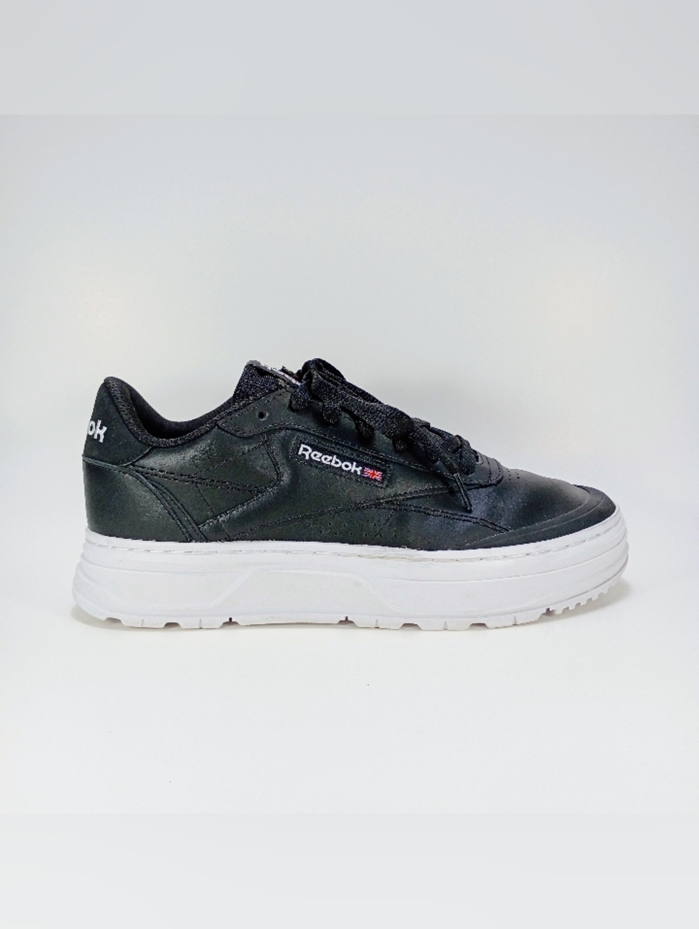 Reebok Club C Double GEO Womens 11 Black Leather Low Top Platform Sneakers